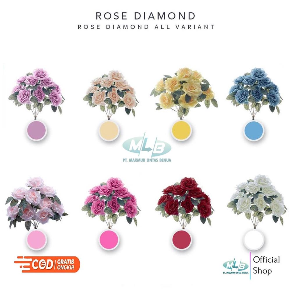 Bnm837 Mlb Bunga Mawar Artificial Rose Diamond 9 Cabang Hiasan Dekorasi Buket Pelaminan Sale
