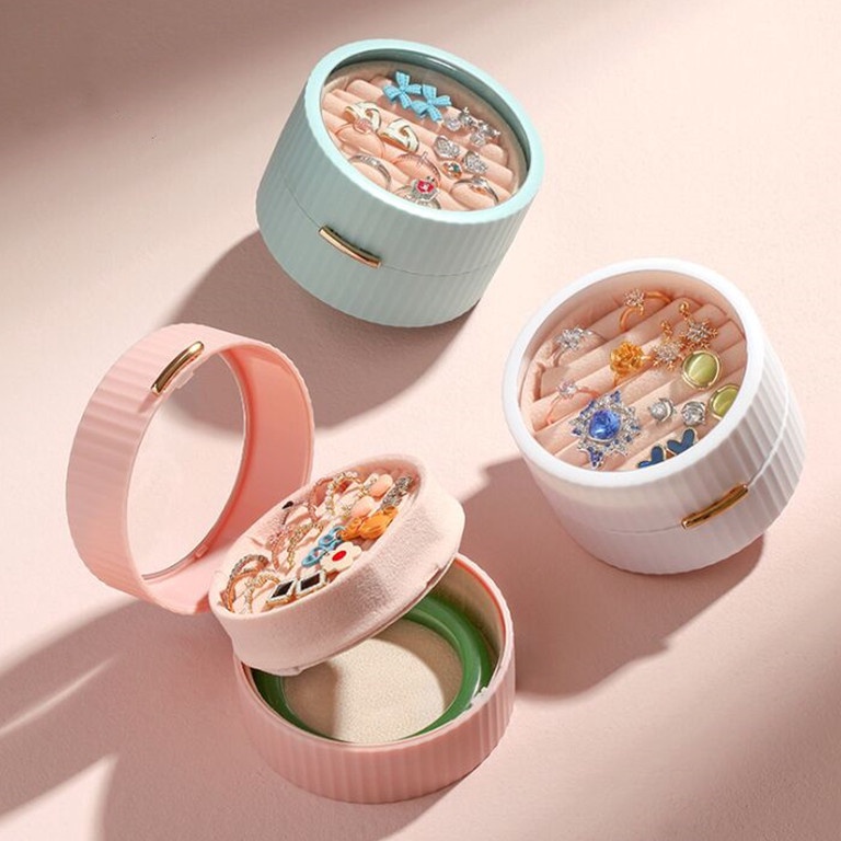 SPECIAL PRICE. (SEKAT BISA DI LEPAS) Kotak Perhiasan Bulat Mini Travel Jewelry Box Penyimpanan Kalun