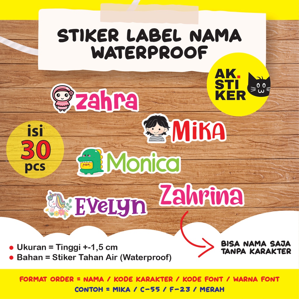 

D4E STIKER NAMA WATERPROOF AK STIKER LUCU BISA CUSTOM T13