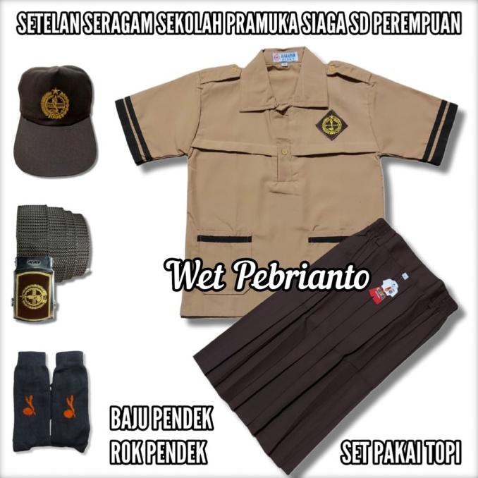 Setelan Seragam Pramuka Siaga Sd Perempuan Baju Pendek Rok Pendek