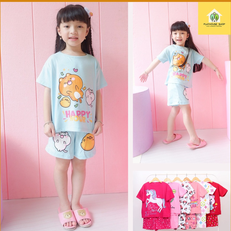 ➯✽✷ Baju Anak Perempuan Setelan Kaos umur 4-15 Tahun/Stelan Pendek Anak cewek/Baju Rumah Anak Peremp