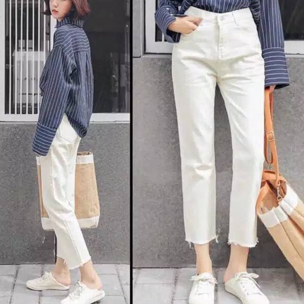 CHEKOUT. (PLATINUM JEANS) BOYFRIEND JEANS UNFINISHED KEKINIAN HW JEANS / CELANA HIGHWAIST JEANS /  H