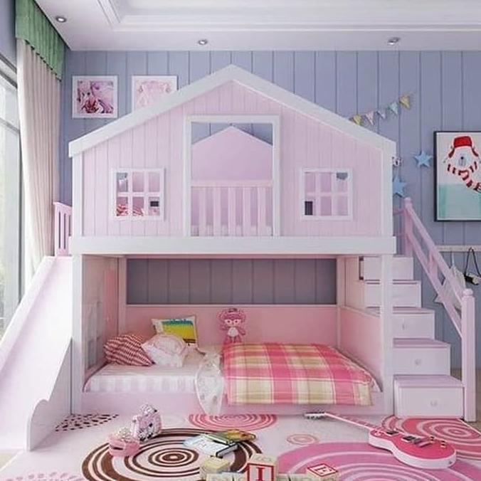 Promo Dipan Tempat Tidur Tingkat Rumah Perosotan Dipan Susun Anak Pink Bestq