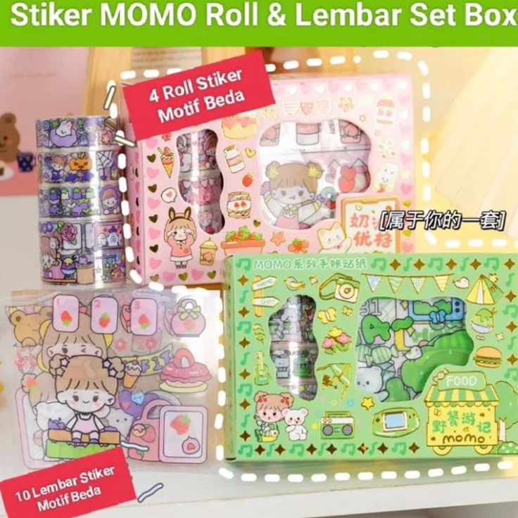 

QLNH3672 ORIGINAL% ROLL STICKER MOMO BOX READY STCOK ISOLASI STICKER DAN STICKER LEMBARAN