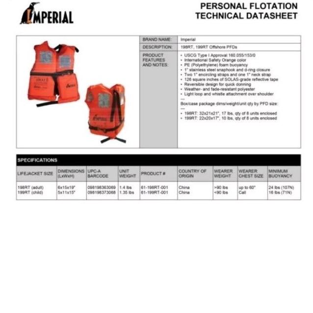 life jacket imperial 198RT