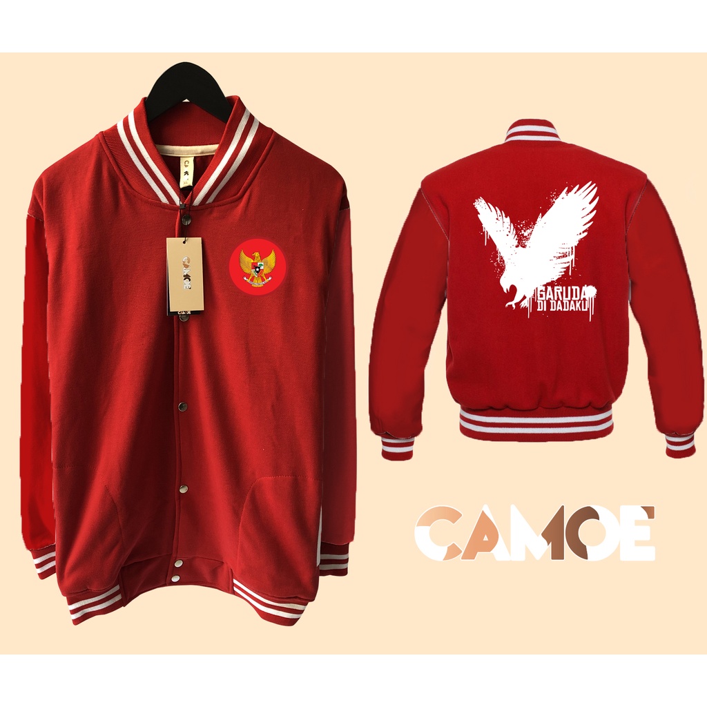 Jaket Varsity Premium CAMOE Garuda di dadaku Merah putih Indonesia