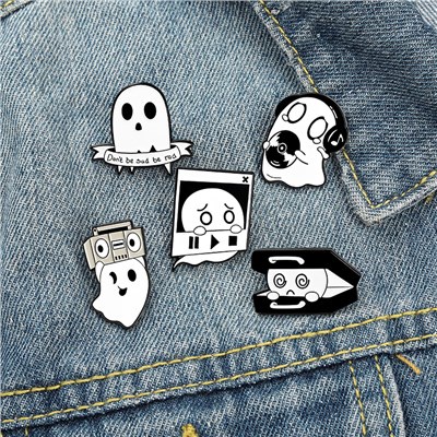 ●✗Lucu Boo Punk Enamel Kustom Hantu Kotak Musik Bros Kerah Pin Lencana Tas Kartun Lucu Perhiasan Had
