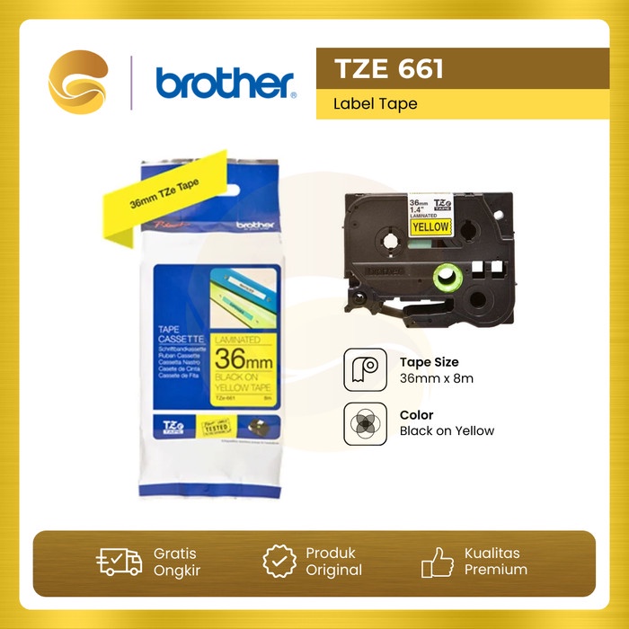 

BROTHER Label Tape TZE 661 36mm Black On Yellow