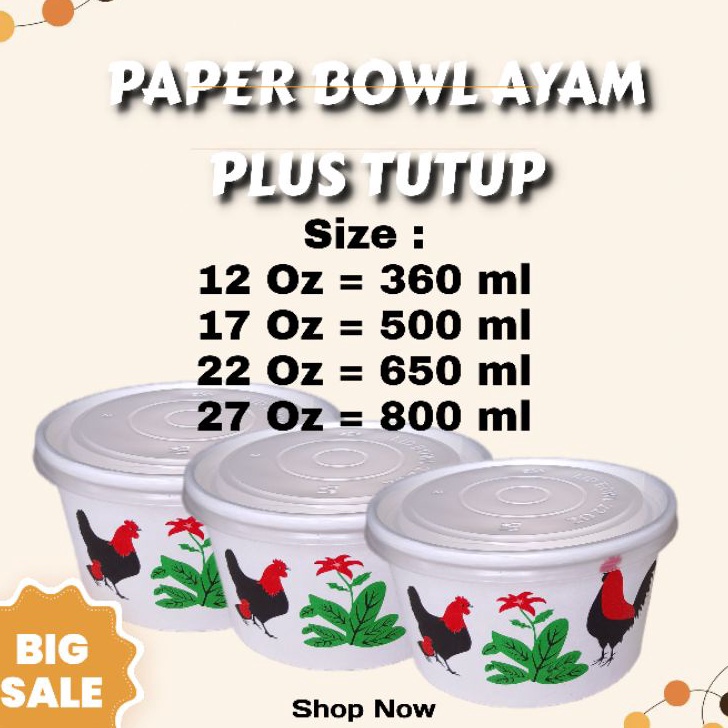 Model Terkini Paper Bowl Ayam ( per 50 pcs ) Rice Bowl Cup Bowl Mangkuk Mangkok Motif Ayam + Tutup 1