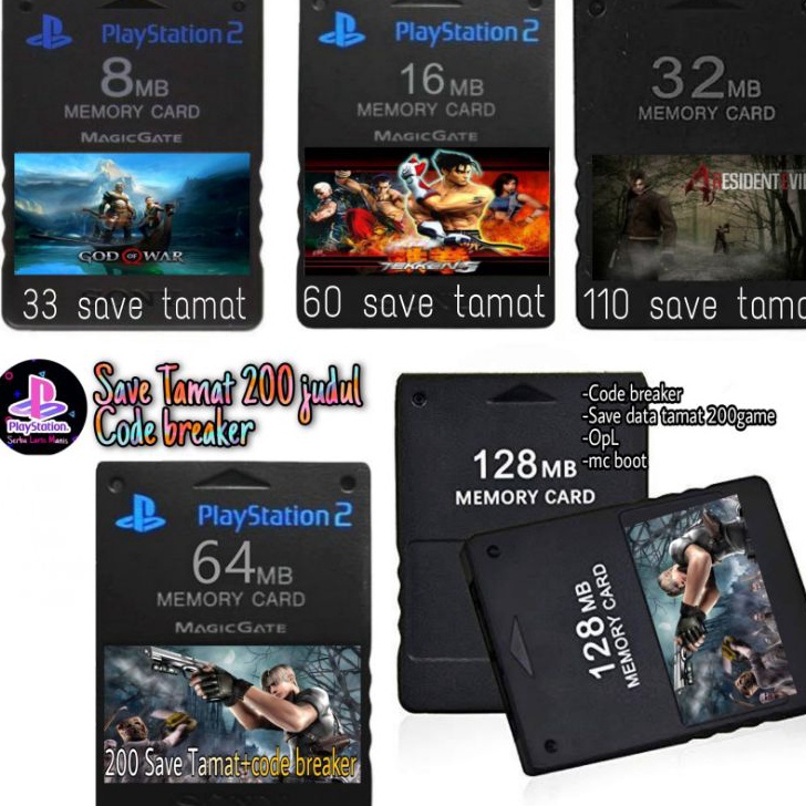 Harga Murah MEMORY CARD PS2 8MB-128Mb 33-200 SAVE TAMAt ☊✵