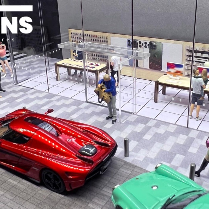 HOT SALE G-FANS MODEL PREMIUM 1/64 DIORAMA HOTWHEELS MINI GT APPLE STORE W LED TERMURAH