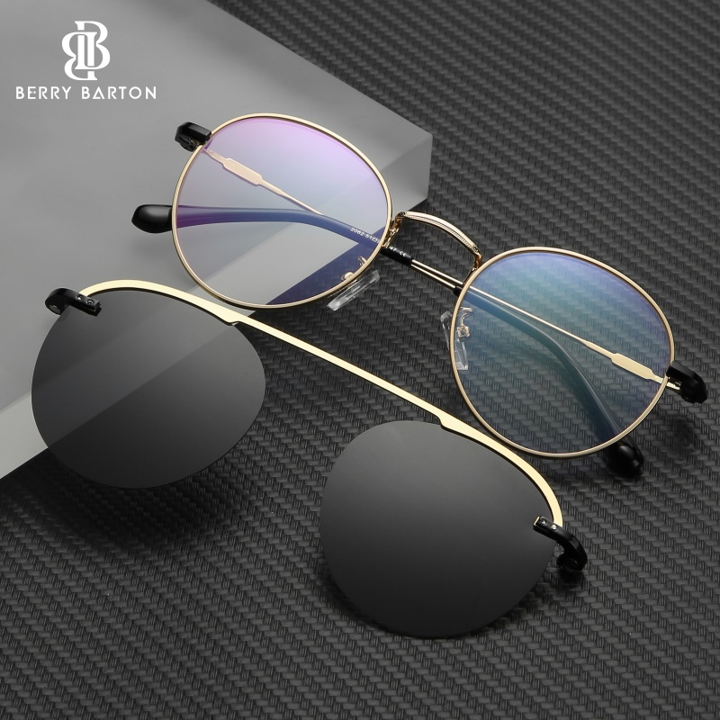 Berrybarton - Kacamata Clip On Retro Bulat Metal Anti Radiasi Blueray Pria Wanita 2062