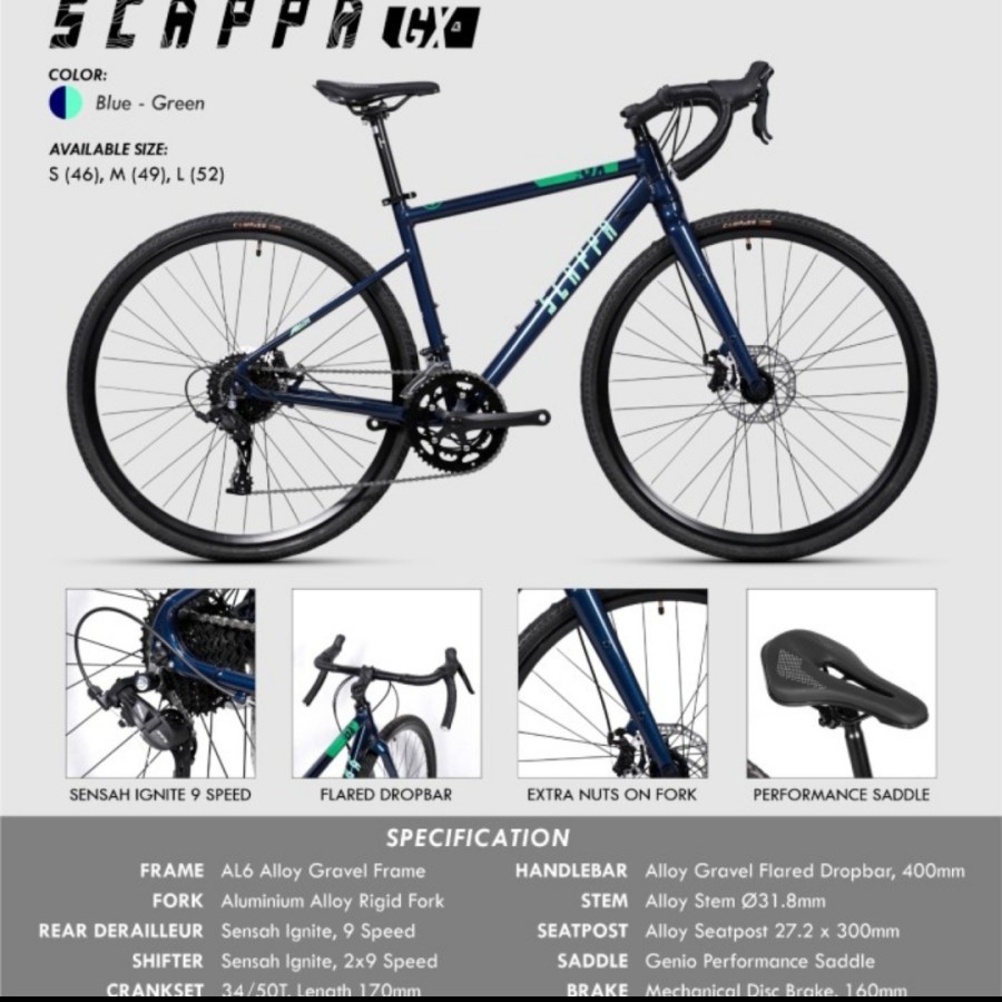 roadbike 700C GENIO GRAVEL SCAPPA GX - blue green