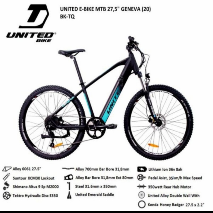 Sepeda Gunung Listrik 27,5" MTB E-Bike UNITED GENEVA Ori Garansi 5 thn