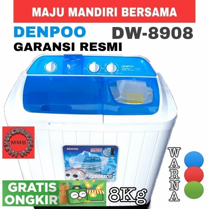 Mesin Cuci Denpoo DW 8908 4P 8KG 2 TABUNG - BIRU - DW8908 ORIGINAL