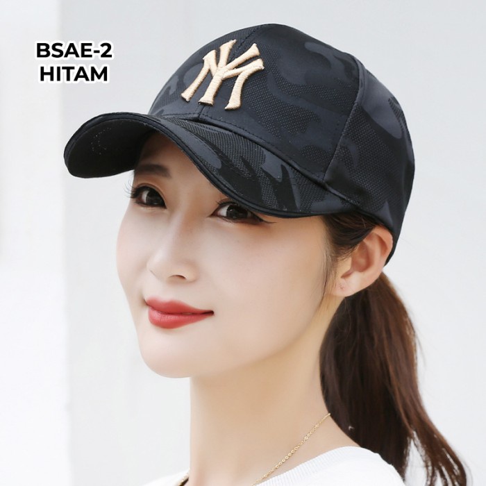 topi Topi Pria Wanita Baseball Korea NY Motif Loreng Fashion Sport BSAE - BSAE-2 HITAM(N7A5) Best se