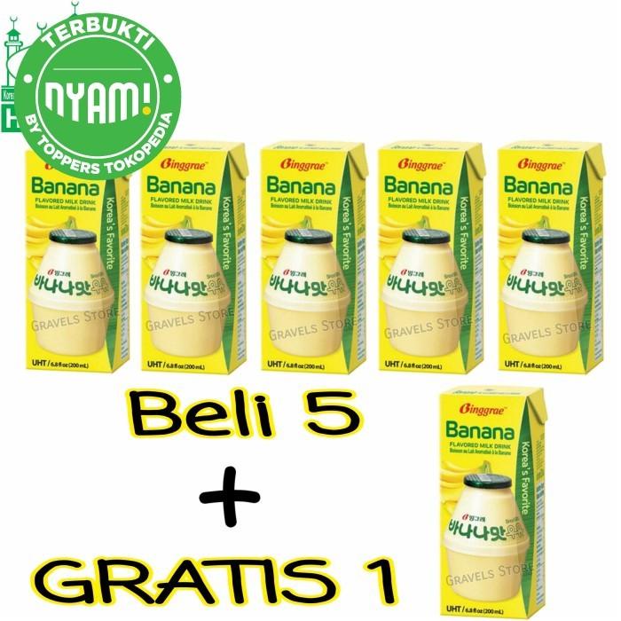 

[Bundling 6 Pcs] Binggrae Banana Milk - Susu Rasa Pisang Bingrae Korea Best Seller