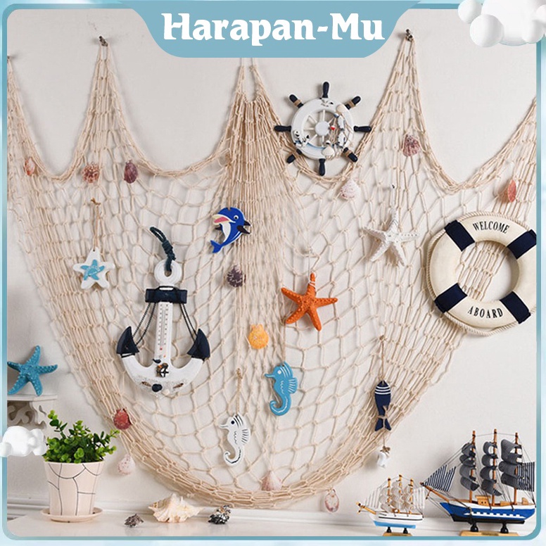 TERLARIS. 1m*2m Hiasan Dinding Jaring Kerang Dekorasi Dinding Ruma Jaring Ikan Laut Mediterania