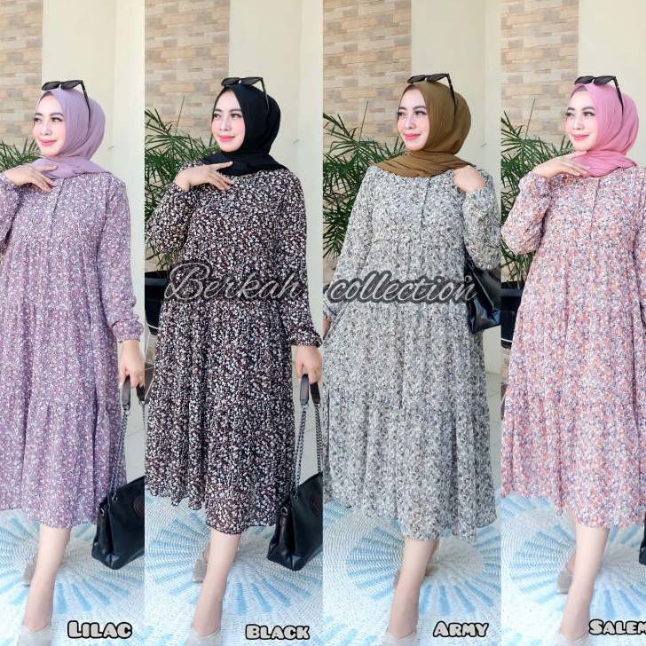 ✢Paling Laris✢ BISA [COD] Gamis Midi Dress/Gamis Motif Bunga Midi Dress