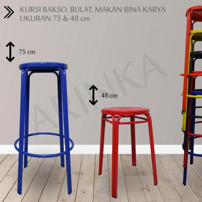 Kursi Bakso Besi Kursi Bar Kursi Bulat Kursi Tinggi 48 & 75 Cm Tokosweetbunny
