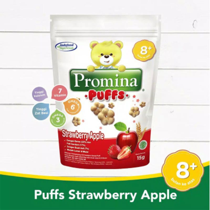 Promina Puffs Snack Bayi Strawberry Apple 15 g / Snack Bayi / Cemilan Bayi / Cemilan bayi berumur 8 
