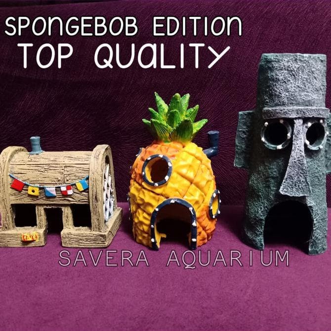 Best Seller Rumah Spongebob Nanas / Import / Fiber / Hiasan Aquarium / Mainan
