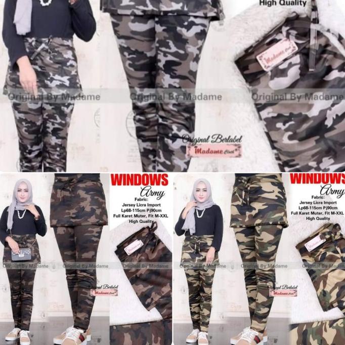 celana rok senam army/ celana leging rok army/ training loreng wanita