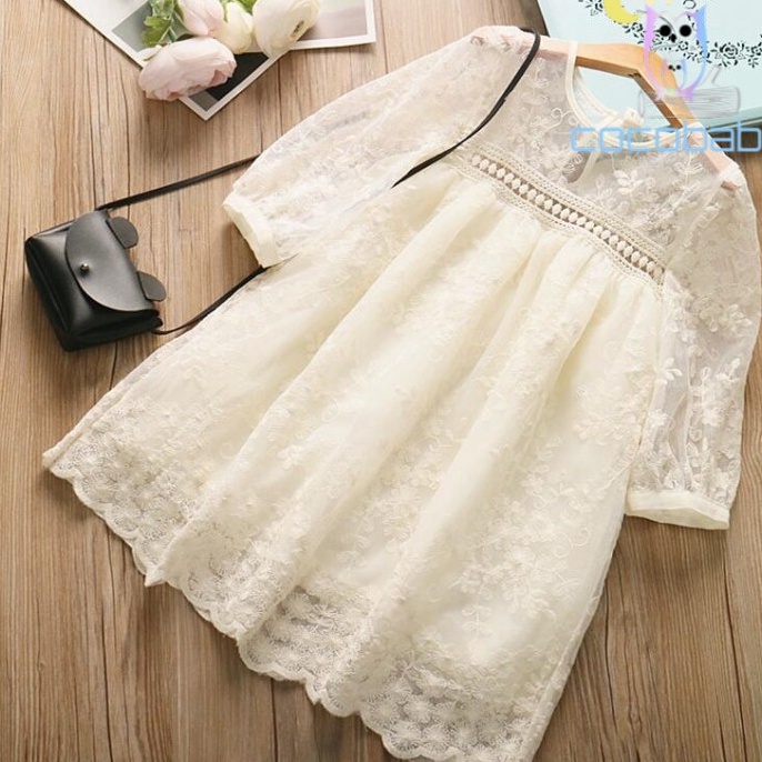 IDA515 [Cocobaby Jakarta] Dress Princess Tutu Anak Perempuan Lengan Pendek Aksen Renda Hollow |