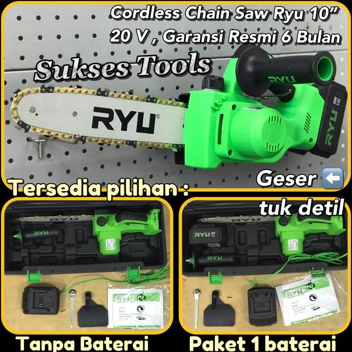Mesin Gergaji Potong Pohon Baterai Ryu Cordless Chain Saw Chainsaw