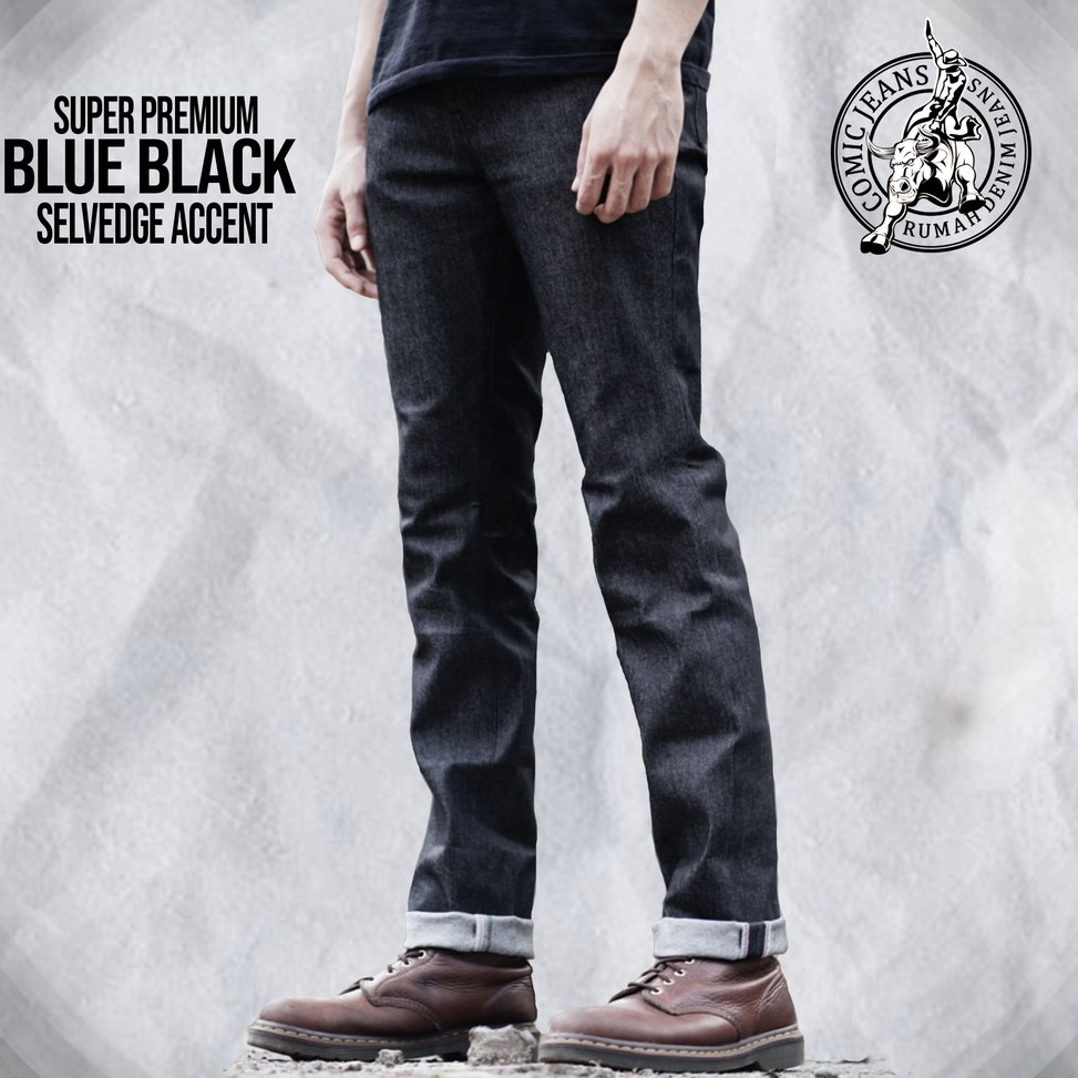 CHEKOUT. Comic Jeans - Super Premium Blue Black 14 Oz Selvedge Accent - Stretch - Celana Jeans Pria 