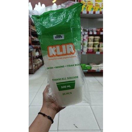 KLIR SQUARE 500ML/THINWALL SQUARE 500ML/THINWALL PERSEGI 500ML/BOX PERSEGI/ 25PCS
