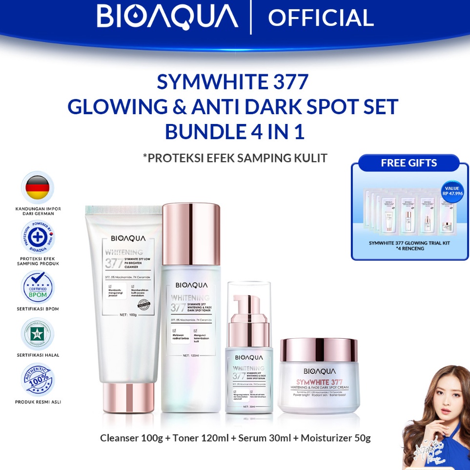 id g5G0s BIOAQUA SymWhite 377 Whitening & Fade Dark Spot Paket Skincare Set With Flek Hitam Serum Wa