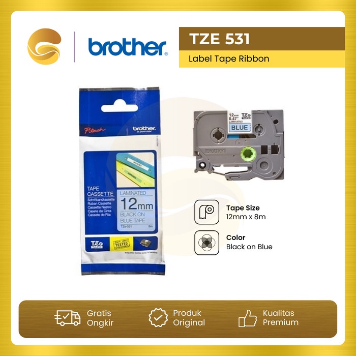 

BROTHER Label Tape TZE 531 12mm Black On Blue