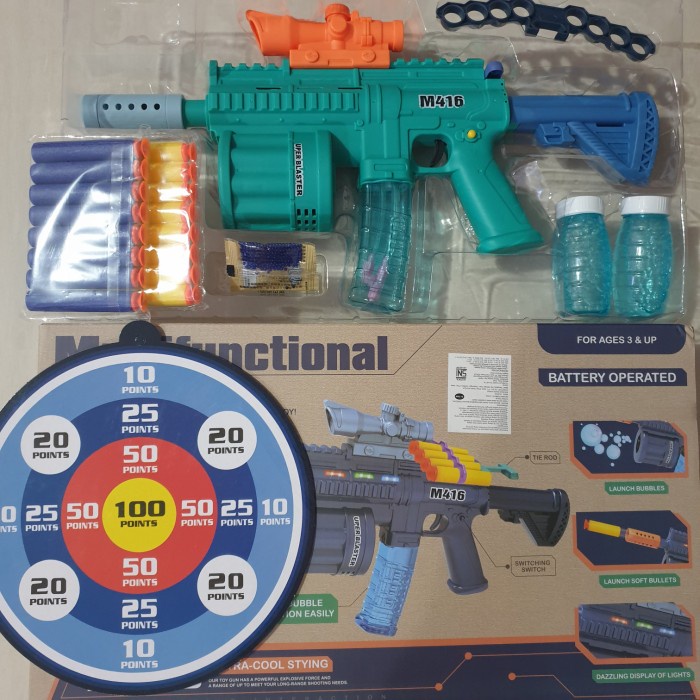 Mainan Tembakan 3 In 1 Bubble Gun Blaster Gun Water Bullet Gun M416