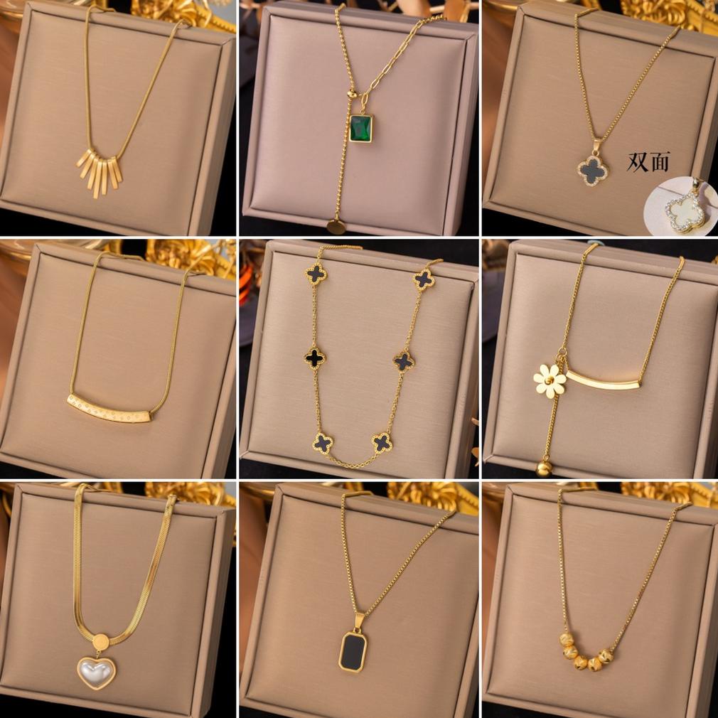 Terbaru Indah Titanium Steel Kalung Wanita Anti-Gagal Berlapis Emas Kalung Fashion Pendek Kalung Aks