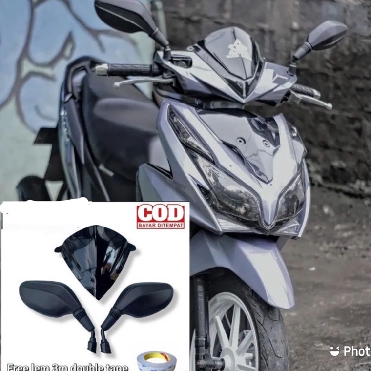 Laris 0Uv Paket visor bahan akrilik variasi vario 125 techno old plus kaca spion click motor polos p