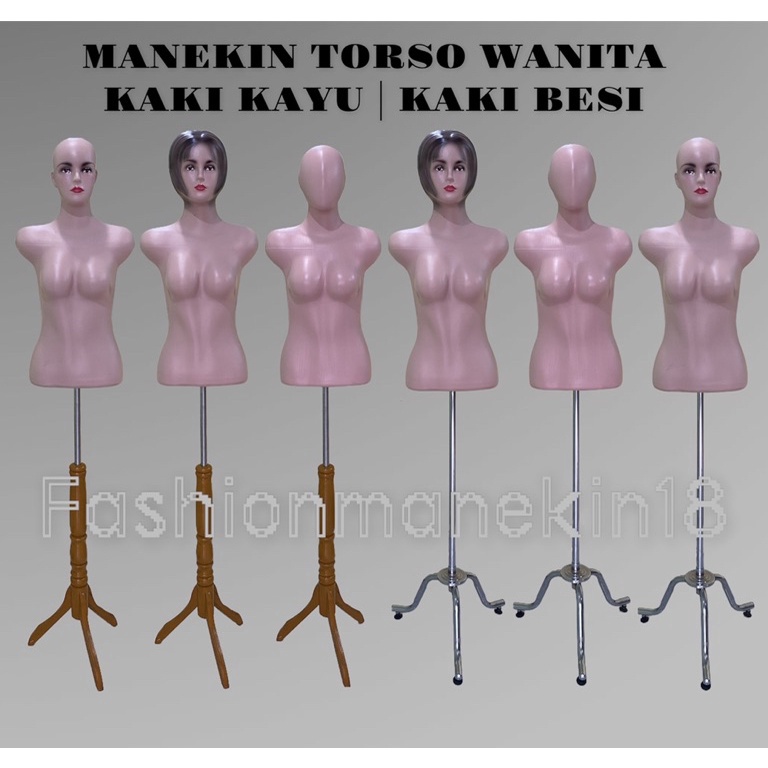 TERBAIK. MANEKIN WANITA SETENGAH BADAN FULL KEPALA 1 SET KAKI TIANG - PATUNG BAJU DRESS GAMIS CEWEK