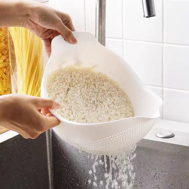 ' DM Rice Cleaning Vegetables Basket / Baskom Saringan Cuci Beras Sayuran Buah Putih H400 ✫