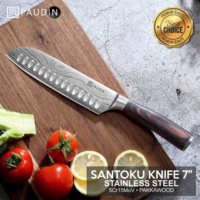 Pisau Dapur Paudin N5 Premium Kitchen Santoku Knife 7" Stainless Steel