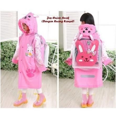 Jas Hujan Kancing Depan Pink Anak Perempuan Cewek Size M-L-XL-XXL