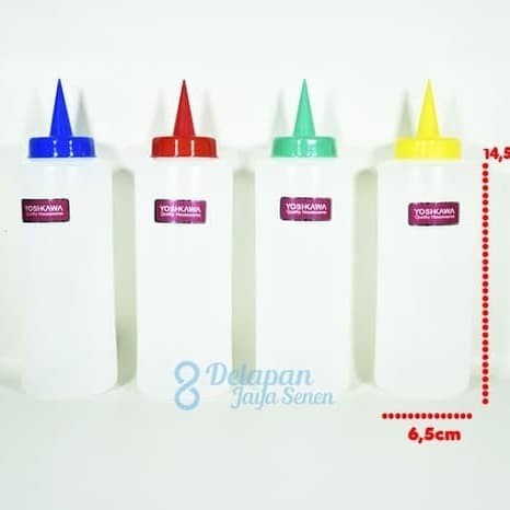 Botol Saos Putih Lancip Yoshikawa Tutup Warna Warni 400ML Sauce Keeper Yosikawa Tempat Saos Saus Sam