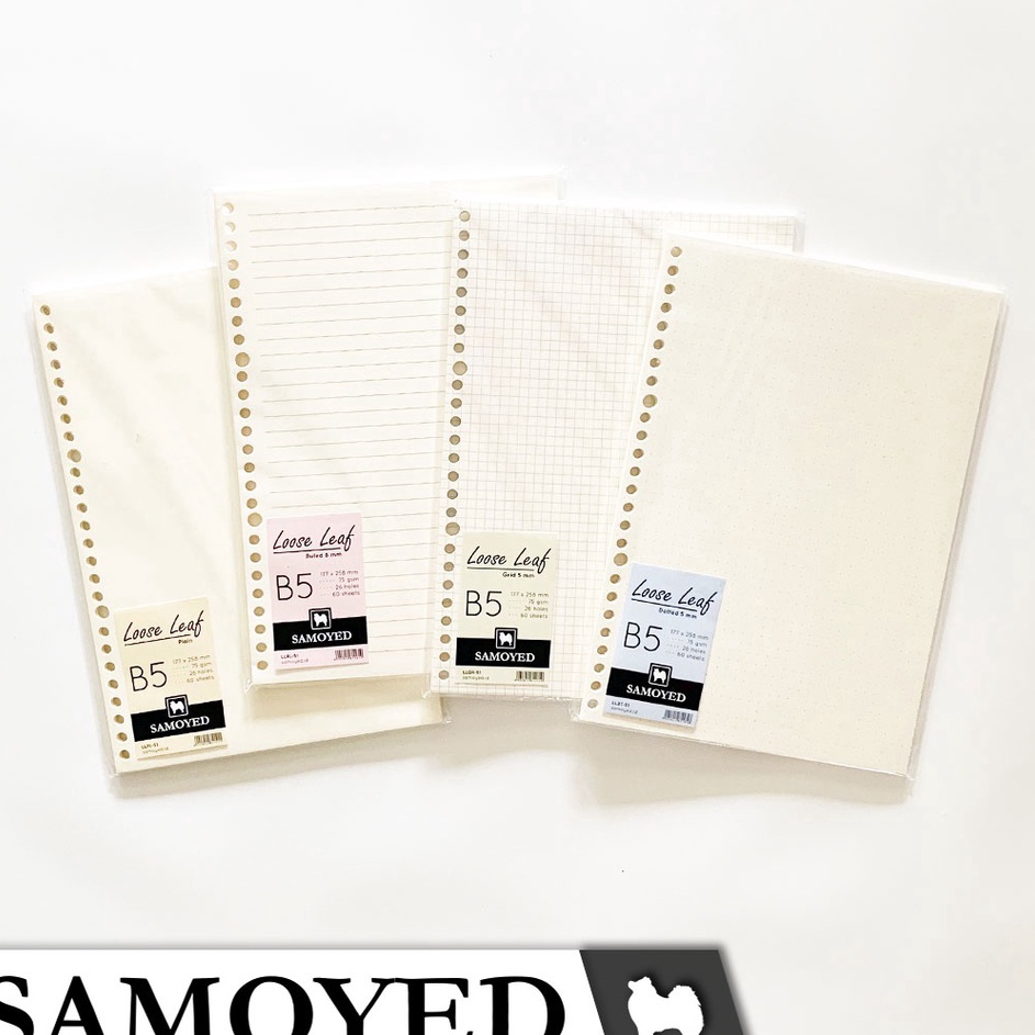 

QKWS4912 9.9 BRANDS FESTIVAL Loose Leaf B5 , 26 Holes isi 60 Lembar Samoyed LL-51 Plain Ruled Grid Dotted Polos Garis Kotak Titik