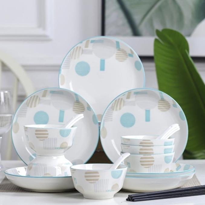 Sale Cod  Set Makan Putih Biru 24Pc Piring Mangkuk Porselen Dinner Sweetgamestore