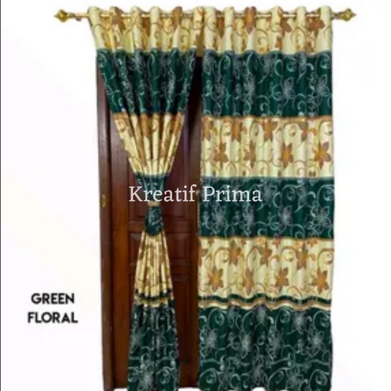 Tirai jendela kamar minimalis model hijau floral kain disperse
