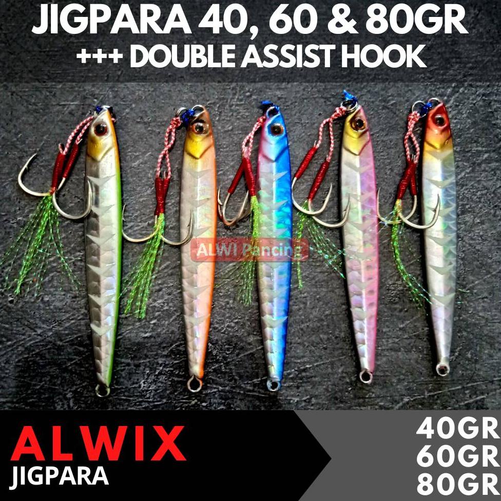Termurah Alwix Umpan Metal Jig Jigpara 40Gr 60Gr 80Gr Gid + Double Assist Hook ~ Jigpara Jp Long