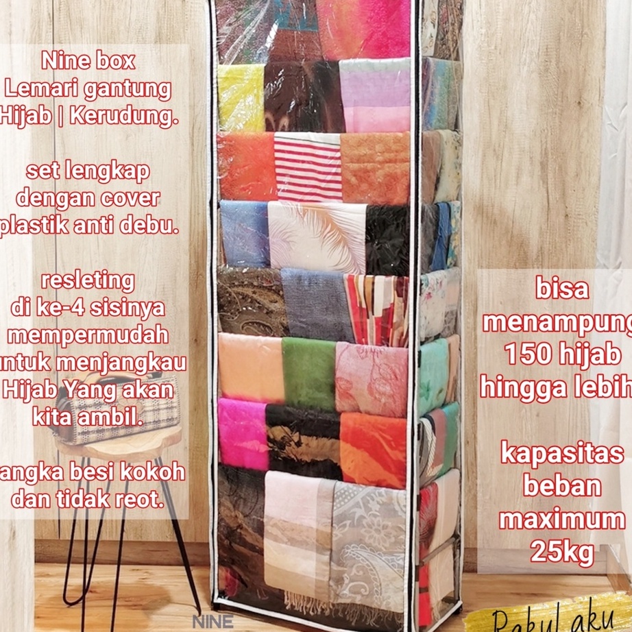 Best Seller Nine box lemari hijab rangka besi pakai cover plastik/rak hijab cover plastik ➔➝✺❇