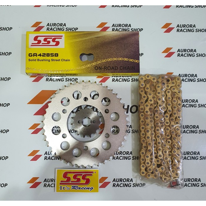 GEAR SET SSS BYSON & RANTAI SSS 428 SB 130L GOLD ORIGINAL terpopuler