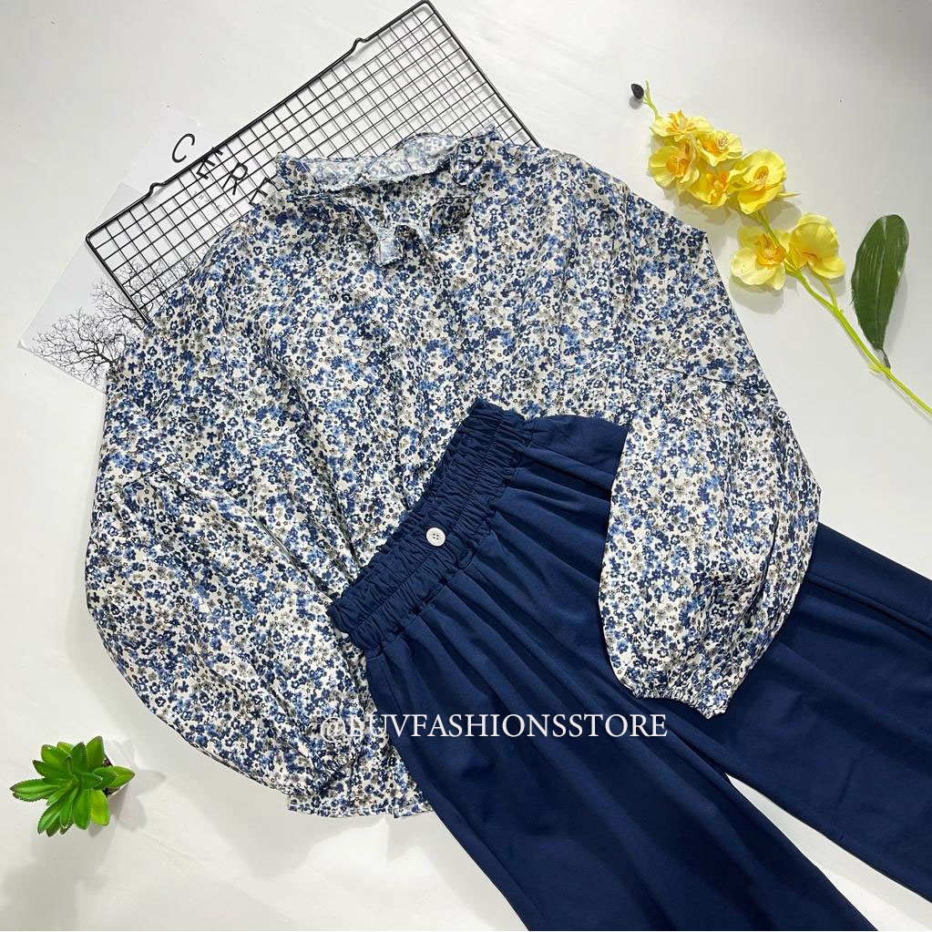 IL - SETELAN BLOUSE MOTIF FLORAL TERBARU / SET KULOT KANCING CREPE ATASAN BLOUSE WANITA