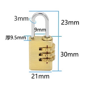 Gembok Koper Padlock 3 Digit Combination Solid Brass Stainless Steel