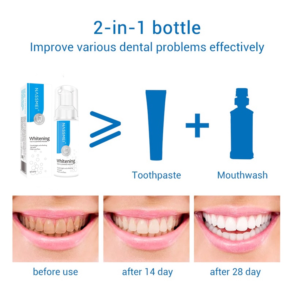 Teeth Whitening Mousse Toothpaste Cleaning Foam 60ml Pemutih Gigi Kuning &amp; Membersihkan Karang Gigi | Odol | Mousse Pasta gigi
